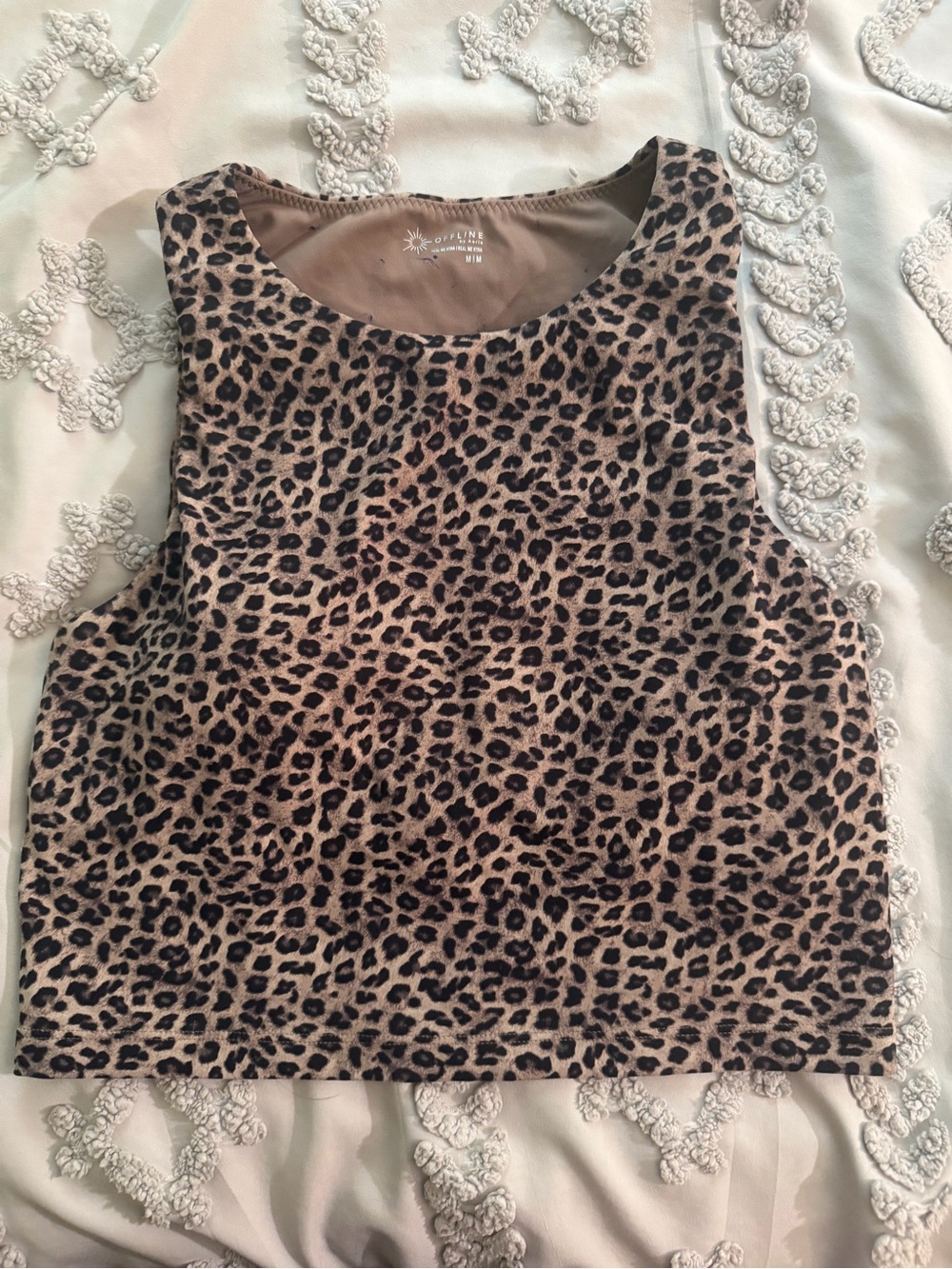 Aerie Leopard Print Sleeveless Crop Athletic Top with built in Bra - Tan & Black